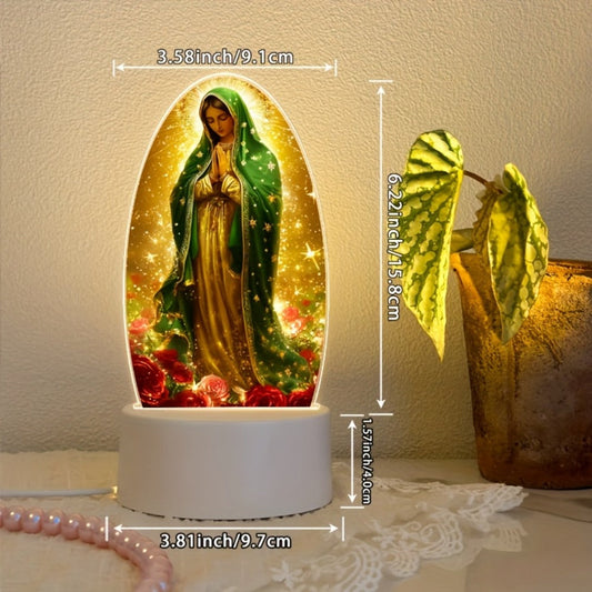 Guadalupe Prayer Light with Warm White LED & Switch Control - Virgin Mary Night Light for Christian Home Decor Baptism Worship Prayer Room Spiritual Gift New Home