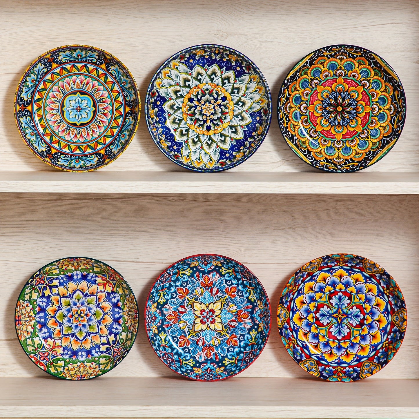 Bohemian Pasta Bowls Set of 6 | 32 Oz Porcelain, Floral Pattern, Microwave & Dishwasher Safe – VANCASSO