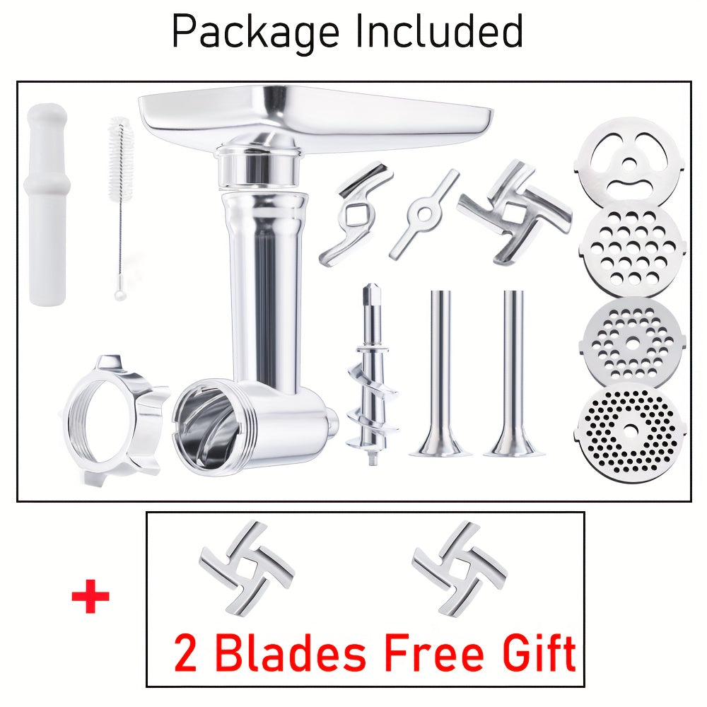 Metal Meat Grinder Attachment for KitchenAid Stand Mixers with 4 Grinding Plates 4 Blades for Home Cooking, Dining and Outdoor Meals