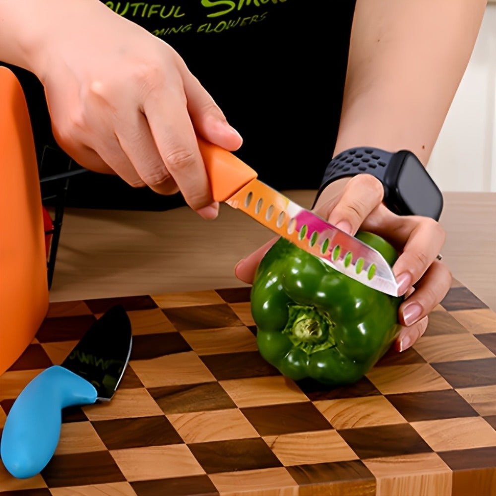 Five-Piece Colorful Paring Knife Set with Steel Blades and Pink, Green, Yellow, Orange and Blue PP Handles