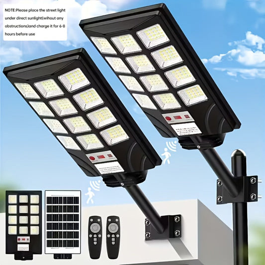 Solar Street Light Outdoor 400 LED – 6500K Waterproof Sensor Flood Light with Remote Control, Dusk to Dawn for Commercial Area, Parking Lot & Night Security Lighting (2 or 4 Pack)