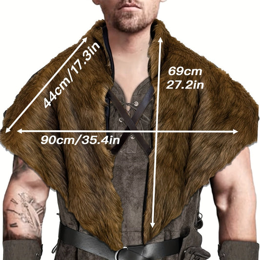 Viking Wolf Fur Cloak & Medieval Mantle with Crossed Chest Straps – Faux Fur Shoulder Wrap for Men & Women, Halloween LARP Cosplay Renaissance Fair Norse Warrior Costume, Brown