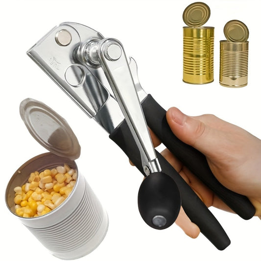 Heavy Duty Manual Can Opener Stainless Steel Commercial Grade with Non-Slip Ergonomic Handle Dual Can and Bottle Opener for Restaurant and Home Kitchen Use