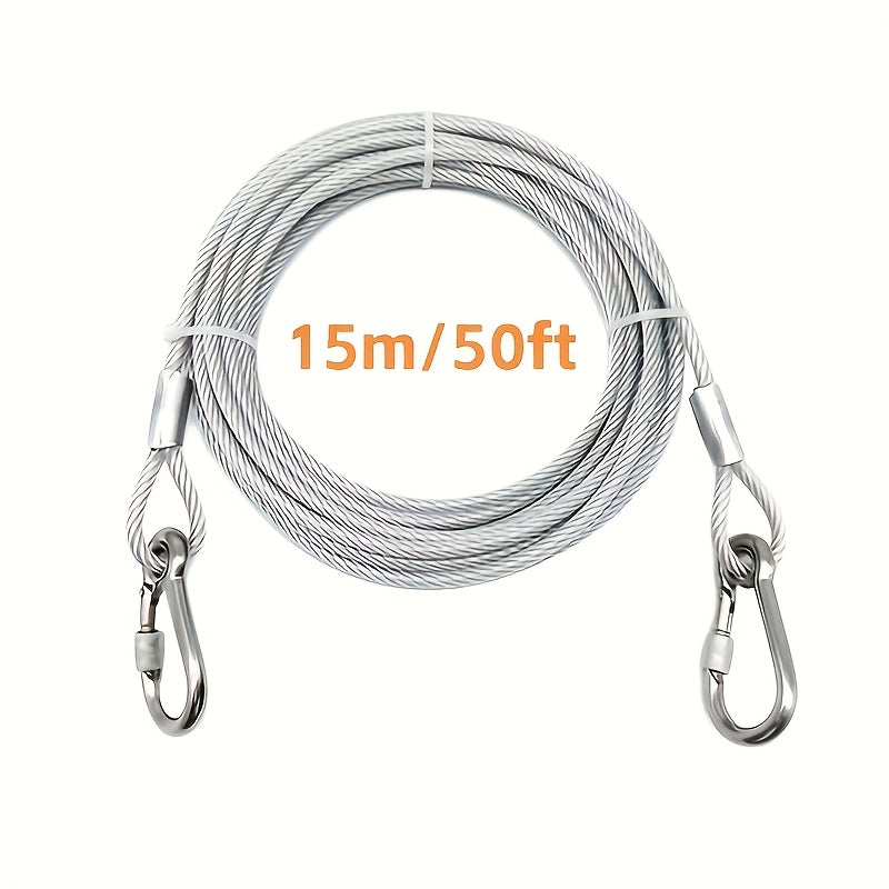 Coated Wire Clothesline with Locking Carabiners in 9-Meter or 15-Meter Checkout Lengths and End Hooks