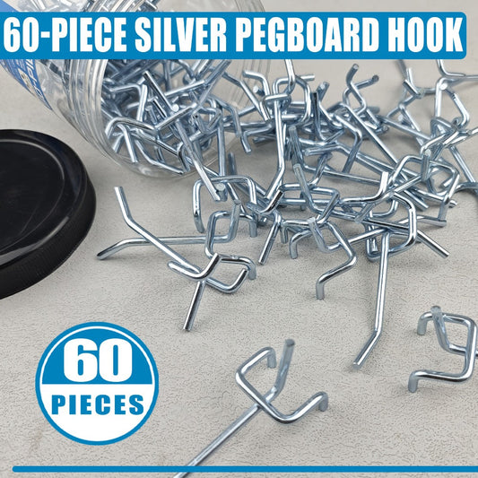 Pegboard Hooks 60pcs Stainless Steel 2 Inch Single Hole – 1-Inch Spacing Board Hooks for Tool Organization in Garage Workshop Warehouse Garden & Storage