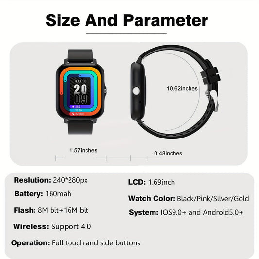 Smartwatch – with Pedometer, Calorie & Distance Tracker, Customizable Watch Faces, Call & SMS Alerts, Multi-Sport Modes – Unisex Android…