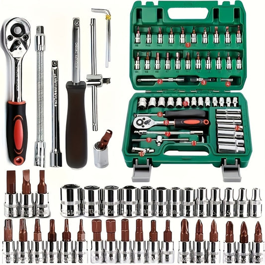 Professional Automotive Tool Kit – 53 / 47 / 324-Piece Master Mechanic Set with Ratchet Wrench & Screwdriver Set for Car, Bike & Motorcycle Maintenance, Compact Portable All-in-One Toolbox
