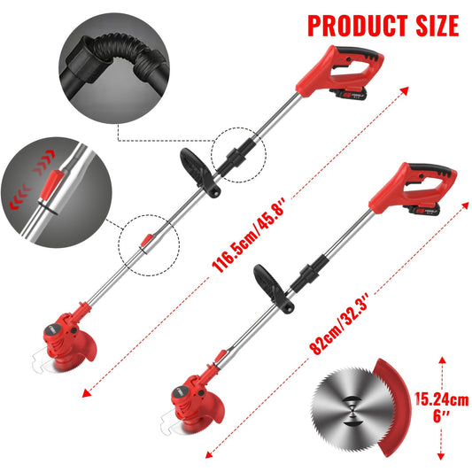 Cordless Lawn Mower 3-in-1 Electric Trimmer Weed Eater Edger Bush Cutter 21V Dual Battery Adjustable Height Swivel Head Lightweight for Small Yards Patios Gardens
