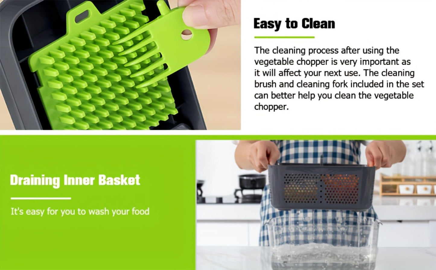Green 25-in-1 Vegetable Chopper Set with Catch Container, Hand Guard and Interchangeable Cutting Inserts