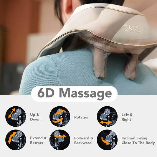 Neck Massager with Heat – 6D Shiatsu Cordless Deep Kneading Electric Massager for Neck, Shoulder, Back & Waist | 9 Modes, Hot Compress 40-45°C, 2200mAh Battery | Portable for Home, Office & Car