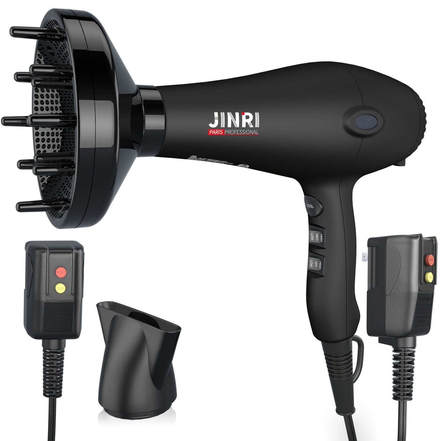 JINRI 1875W Hair Dryer with Three Heat Settings, Two Speeds and One- or Three-Accessory Package Options