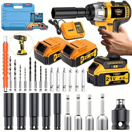 21V Cordless Drill Brushless Impact Wrench Multifunctional – Lithium Battery, Quick Charger, Variable Speed, Tighten Screws & Bolts, Compact Power Tool for Home, Car Repair & DIY – Multiple Battery & Bundle Configurations