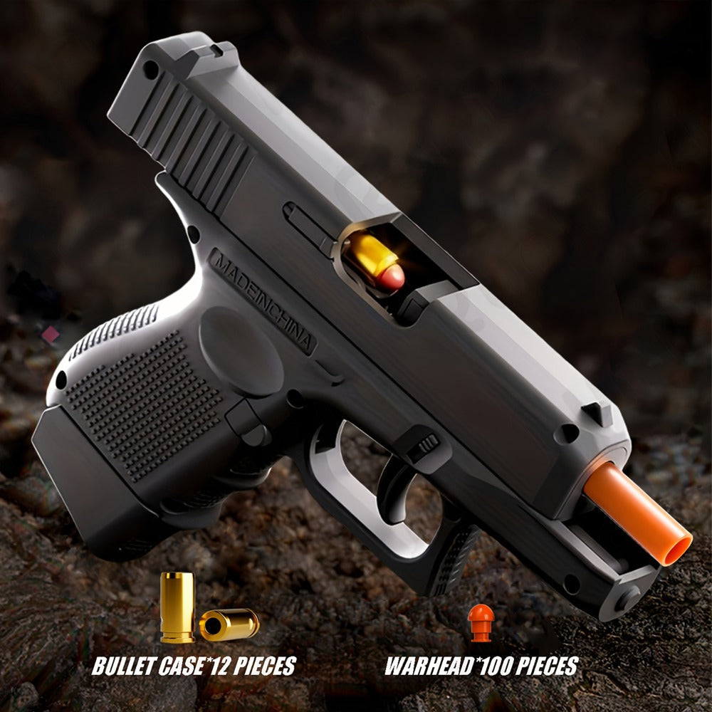 Compact Black Toy Foam-Dart Blaster with Orange Tip, Two Magazines, 12 Shells and 100 Darts