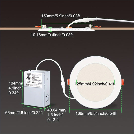 6 Inch LED Recessed Light 5CCT Selectable Dimmable - 12W 1050LM, 2700K-5000K, ETL Listed Slim Canless Downlight for Kitchen, Bedroom, Living Room & Office (6 / 24 / 48 / 72 / 96 Pack)