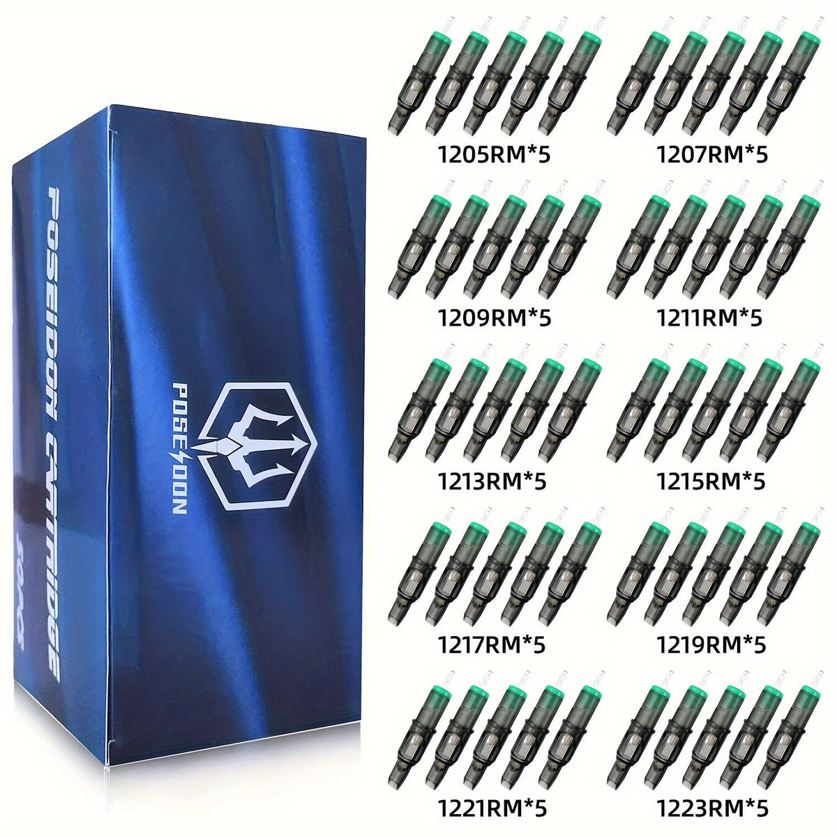 Curved Magnum Tattoo Cartridge Needles 50pcs Mixed Set - Round Mag CM RM Long Taper #12 Standard Disposable Membrane