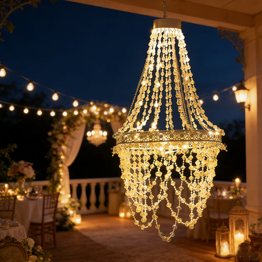 Solar Chandelier Outdoor Hanging Crystal Light 54 LED Warm White Waterproof Garden Yard Patio Gazebo Party Wedding Decor 6-Tier Oval Round