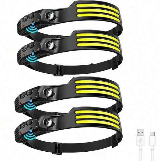 Motion Sensor Headlamp 4-Pack – USB Rechargeable LED
