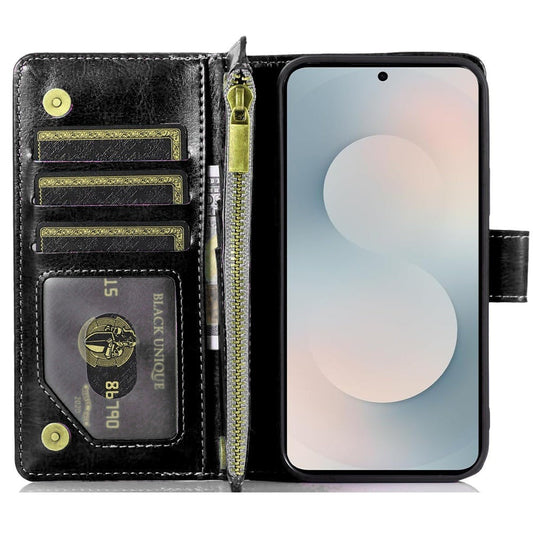 Phone Case Faux Leather Folio Wallet with Card Slots, ID Window and Zipper Pocket for Samsung Galaxy S25 FE