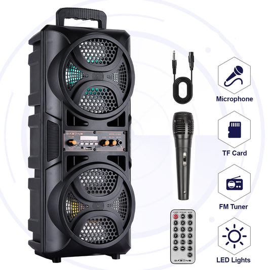 Portable PA Speaker Dual-Woofer RGB Karaoke System with 1800mAh Battery, Wired Mic and Remote