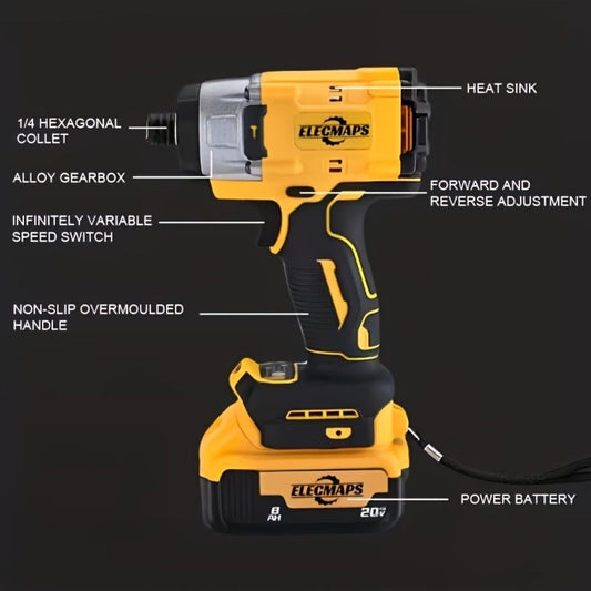 Cordless Impact Driver 1/4" Compatible with DeWalt 20V Battery | 0-2800 RPM Electric Impact Screwdriver with LED Indicator Light – Ideal for Home Repair, Appliance & DIY Projects (Tool Only)
