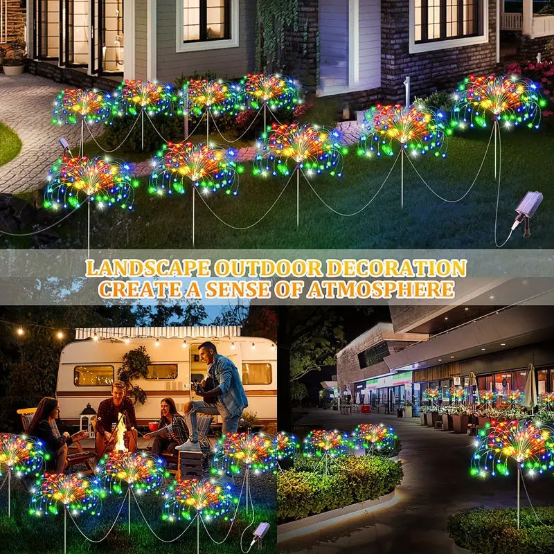 Solar Garden Light Firework Starburst Stakes with 8 Modes, Warm White or Colorful LED Options
