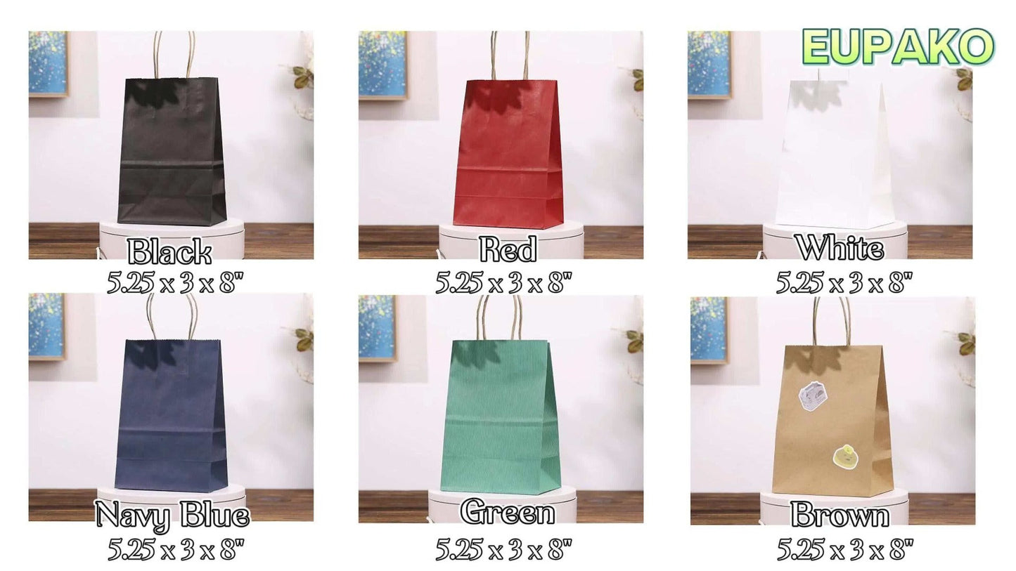 Small Black Kraft Paper Gift Bags 149-Piece Pack with Handles in 5.25 x 3 x 8 Inch Size for Retail