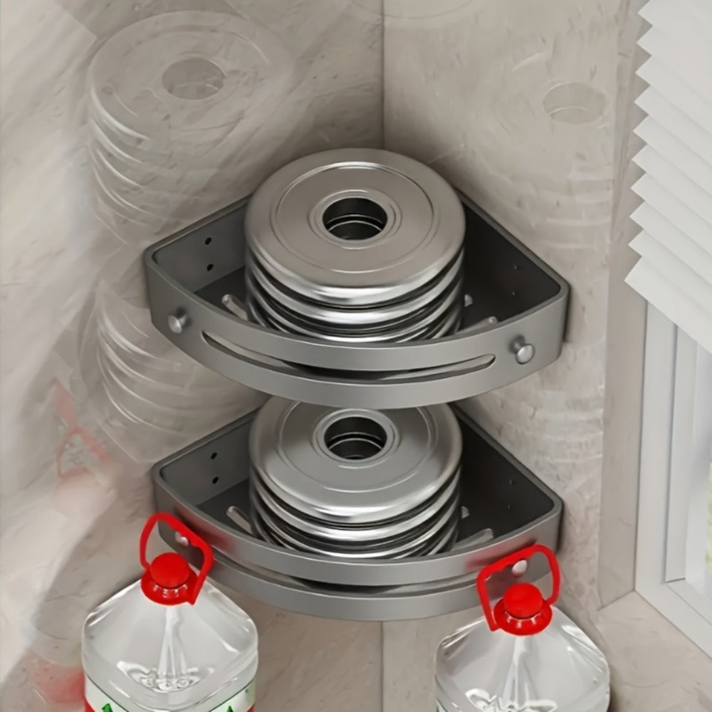 Two-Piece Black Corner Shower Caddy Set with Adhesive Mounts, Drainage Slots and Exact Checkout Label