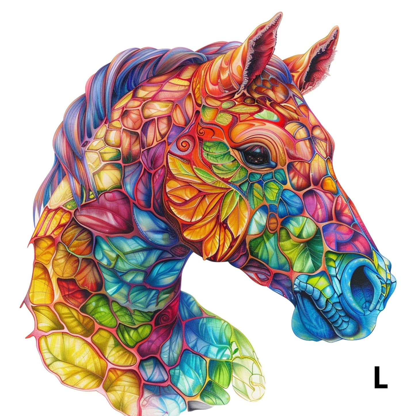 Colorful Horse Wooden Jigsaw Puzzle with Irregular Pieces and S, M and L Size Options from 4.92 to 11.02 Inches