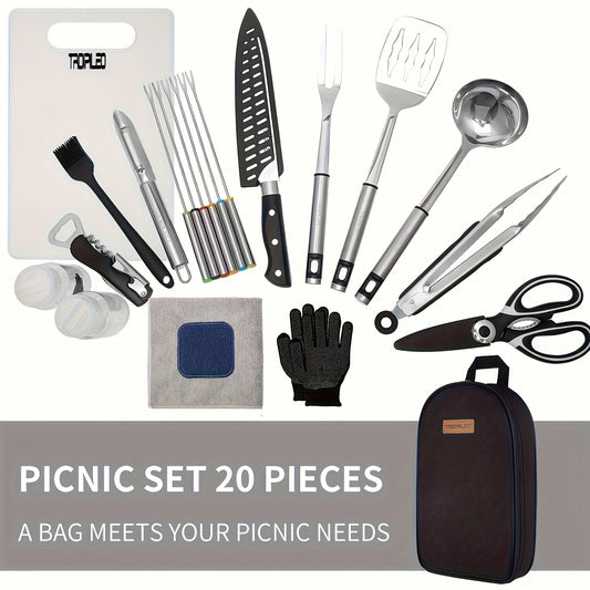 Camping Cookware Set Outdoor Kitchen Cooking Kit – Essential Camp Gear for Barbecue, Meal Prep & Outdoor Cooking at Campsites & Parks – 3 Colors: Green, Black, Cyan