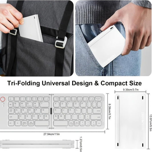 Folding Wireless Keyboard KLZO B023 Dual-Fold Magnetic – Slim Portable Bluetooth Keyboard, Ultra-Long Battery Life, Multi-Device Compatible for iPhone, iPad, Android, Windows, Mac | White, Green, Black