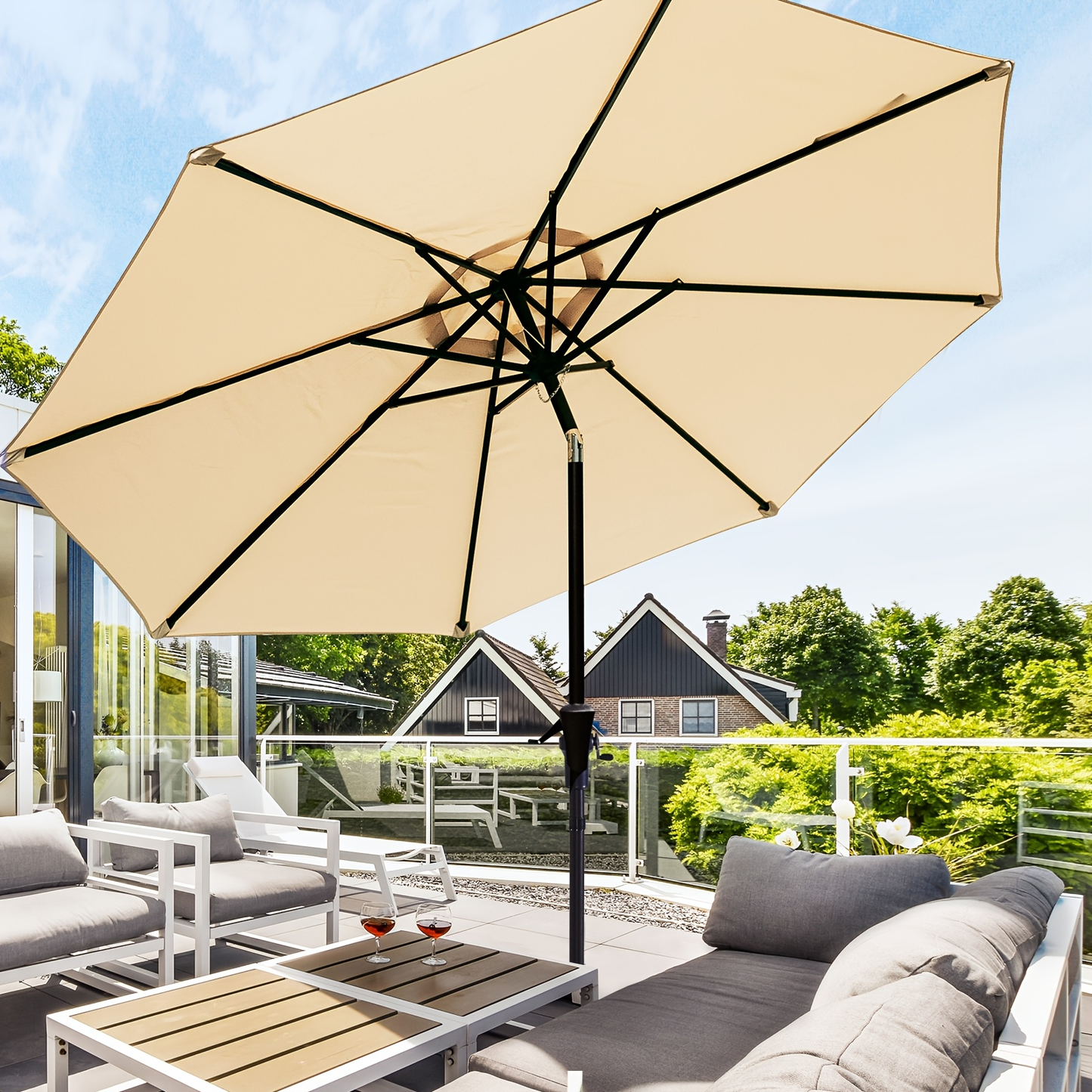 Market Umbrella 9FT Patio Outdoor Table Umbrella with Vent & Base