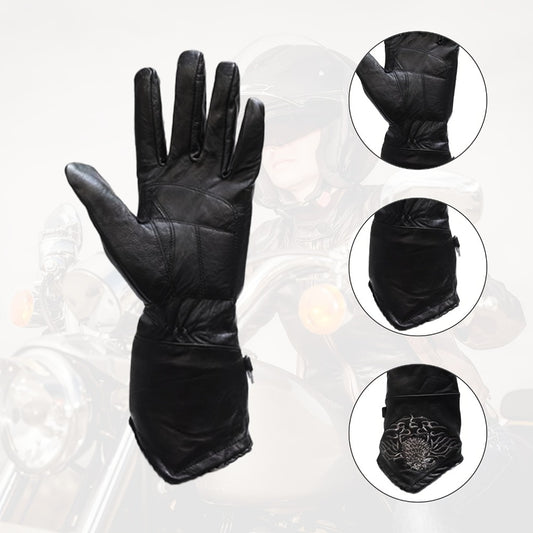 Women's Motorcycle Riding Gloves Full Finger Thermal Winter Warm Gloves with Stitched Eagle for Motorbike Cycling Driving Cold Weather – Black (S/M/XL/2XL/4XL)