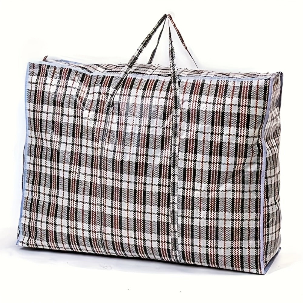 Storage Bag Set, 3-Piece Checkered Fabric Moving Organizers with Zipper Closures, Carry Handles and Foldable Design