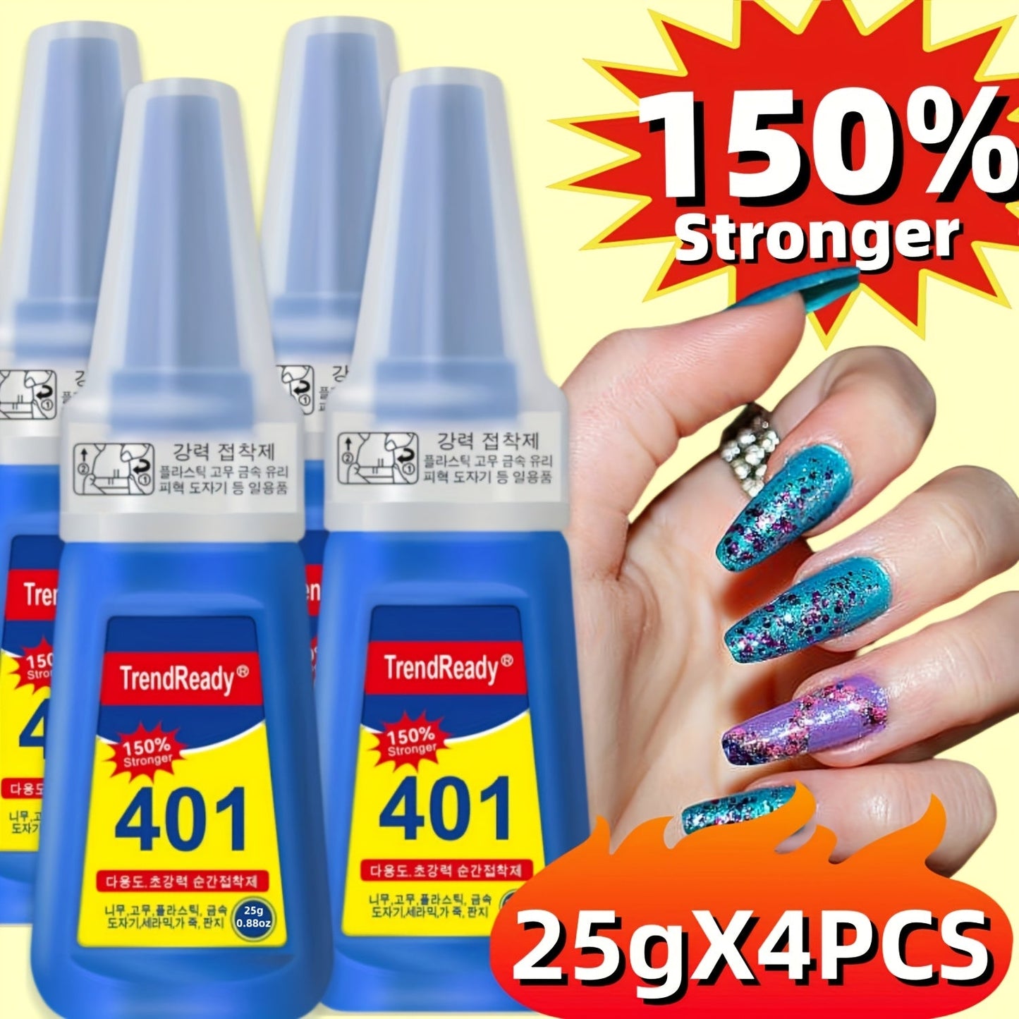 Nail Glue Set, TrendReady 401 25g Bottles in 1+1, 3+1, 5+1 or 7+1 Pack Options with Pointed Nozzles