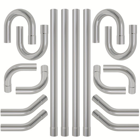 2.5 Inch Exhaust Pipe Kit Mandrel Bend - 8pcs Universal Mild Steel 16 Gauge Tubing with 90° 45° U-Bend & Straight Pipes for Custom Exhaust Fabrication