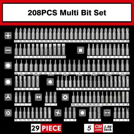 208-Piece Screwdriver Bit Set Impact Driver Kit - S2 Steel Torx Phillips Square Hex Nut Driver with Toolbox for Drill Power Tool DIY Auto Repair