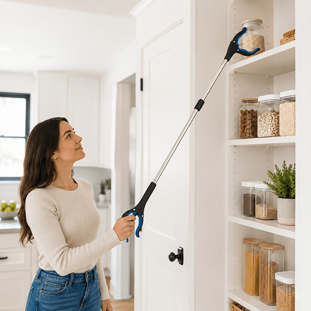 Foldable Reacher Grabber Tool with Magnetic Tip, 34-Inch Extended Reach and Blue Trigger Handle