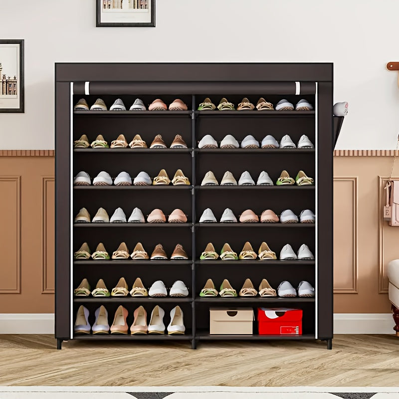 Shoe Rack 9-Tier Portable Double-Row Organizer for Up to 42 Pairs with Black Nonwoven Fabric Cover