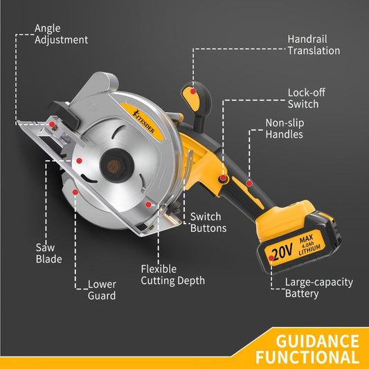 Brushless Circular Saw 5-Inch Kit 6900RPM with Battery & Charger – 45° Bevel Cut, Up to 6 Saw Blades, 2.0AH / 4.0AH Battery Options, Cordless Woodworking Saw for Wood Cutting, Garden & DIY Projects