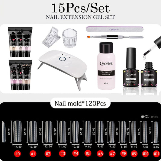 Poly Nail Gel Extension Kit 6 Colors with USB UV LED Lamp & Slip Solution - All-in-One Polygel Nail Extension Starter Set for Beginners, DIY Home Salon Nail Art Supplies for Women