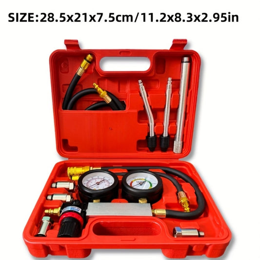 Engine Compression Tester and Cylinder Leak Down Tester Kit TU-21 Dual Gauge Leakdown Detector for Car Motorcycle Truck Gasoline Engine Pressure Diagnostic Tool