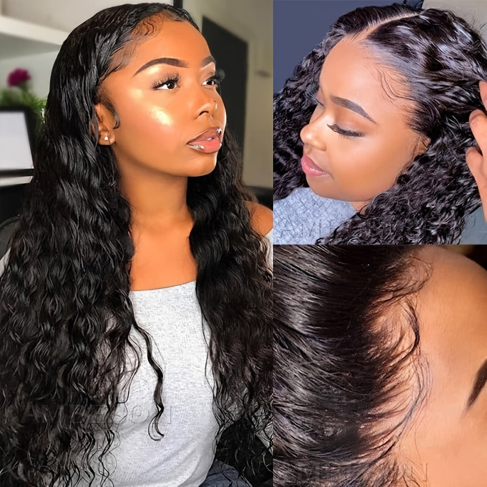 26-Inch Loose Curly 13 x 4 Lace-Front Synthetic Wig in Natural Black with Adjustable Cap and Combs