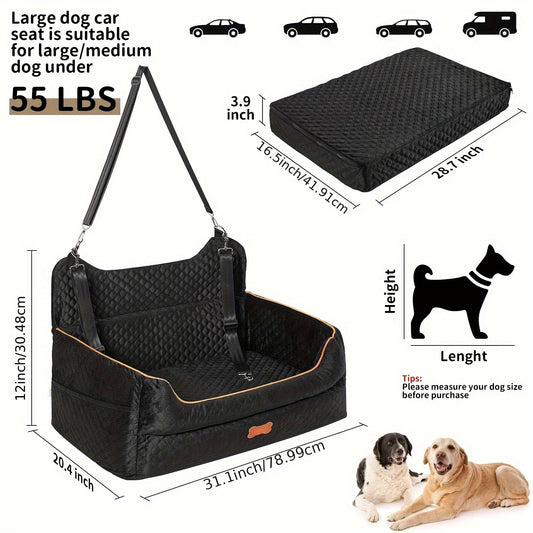 Dog Car Booster Seat with Thick Cushion | Cozy Removable Washable Pet Car Bed for Medium & Large Dogs, Elevated Back Seat Travel Cushion with Secure Straps, 6 Colors for Cars Trucks SUVs