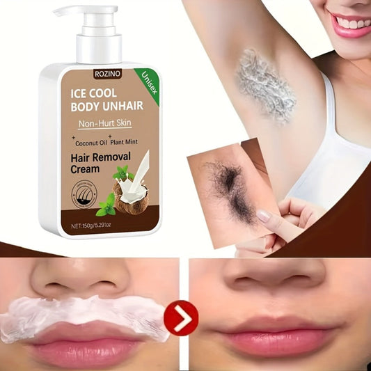 Hair Removal Cream Coconut 150g Painless Semi-Permanent Depilatory – Gentle Non-Irritating Formula for Face Lip Underarm Legs Arms & Bikini Area, Up to 6 Month Smooth Skin Results for Women Sensitive Skin
