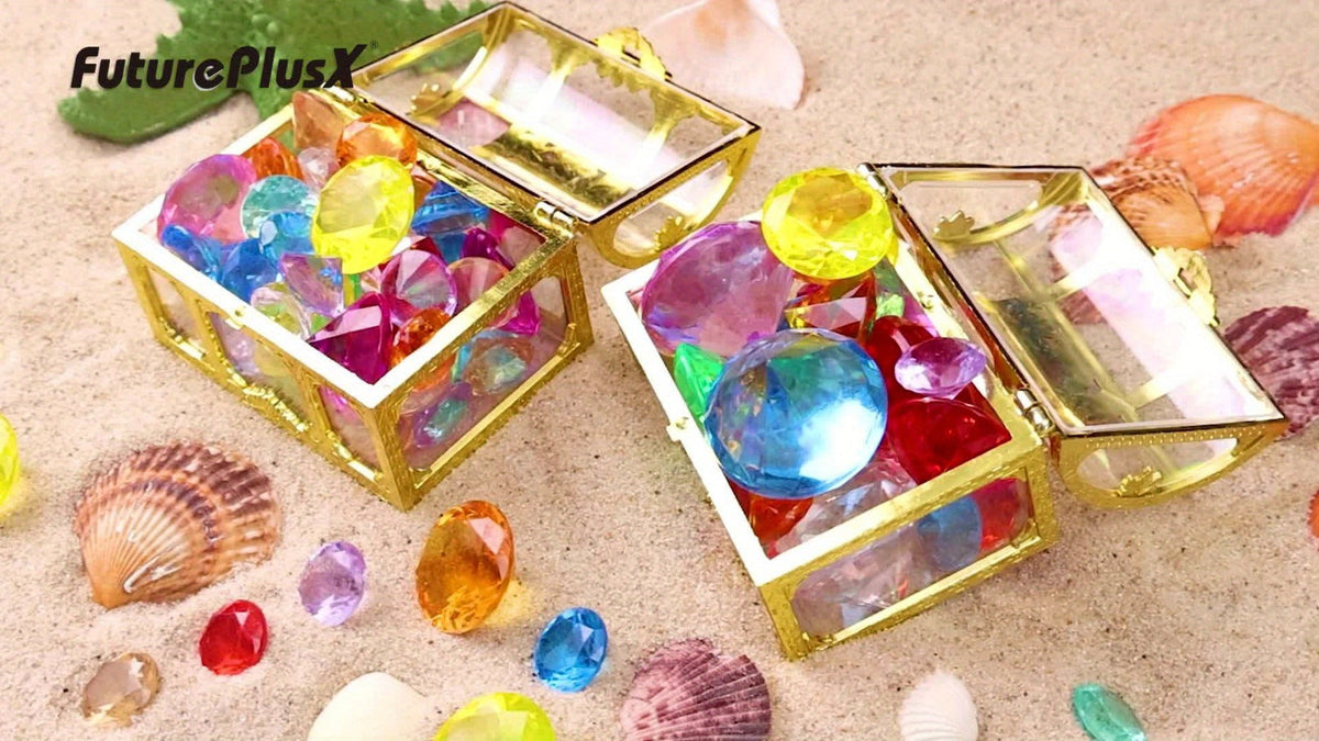 Pool Diving Gems 50 Piece Set with Pirate Treasure Chest, Underwater Acrylic Gemstone Dive Game for Kids
