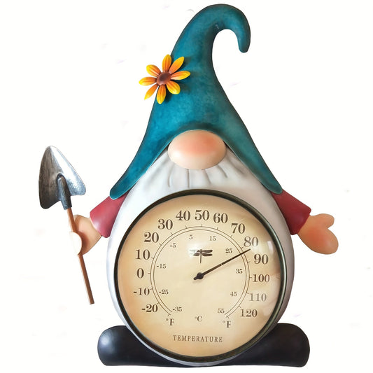 Outdoor Thermometer Metal Gnome | Wall Decor Patio Garden Indoor