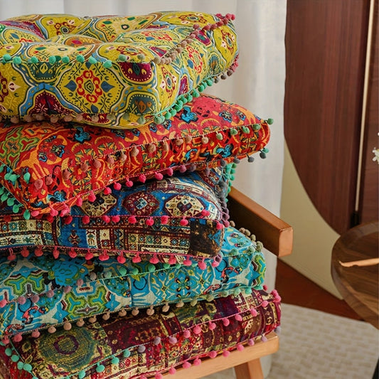 Meditation Floor Cushion Thick Soft Bohemian Moroccan Design Linen Cover Round Pad for Living Room Bedroom Office Yoga Mindfulness Boho Home Decor
