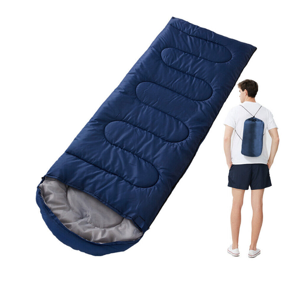 Envelope Camping Sleeping Bag in Blue, Army Green, Dark Blue or Red with Hood, Zip Closure and Carry Sack