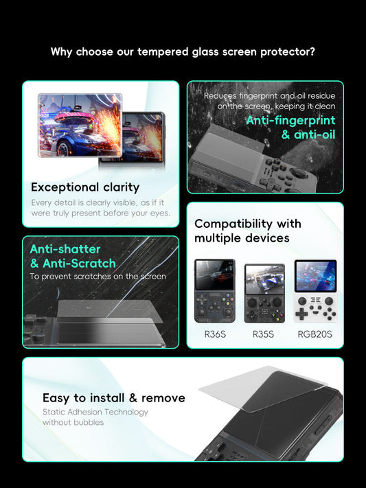 Screen Protector for R36S R35S RGB20S – 9H Tempered Glass Anti-Scratch Film – 0.2mm Ultra-Thin Bubble-Free Easy Install – Retro Handheld Console Accessory