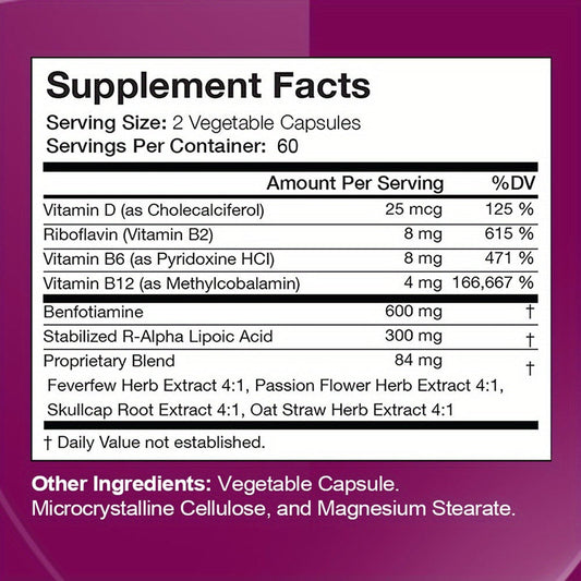 Neurohealth Supplement with Vitamins B1 & B12 – Brain, Nerve & Energy Support Premium Formula for Women & Men, 120 Capsules 60-Day Supply